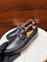 Gucci Web Strap Horsebit Grain Leather Loafers