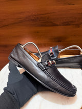 Gucci Web Strap Horsebit Grain Leather Loafers