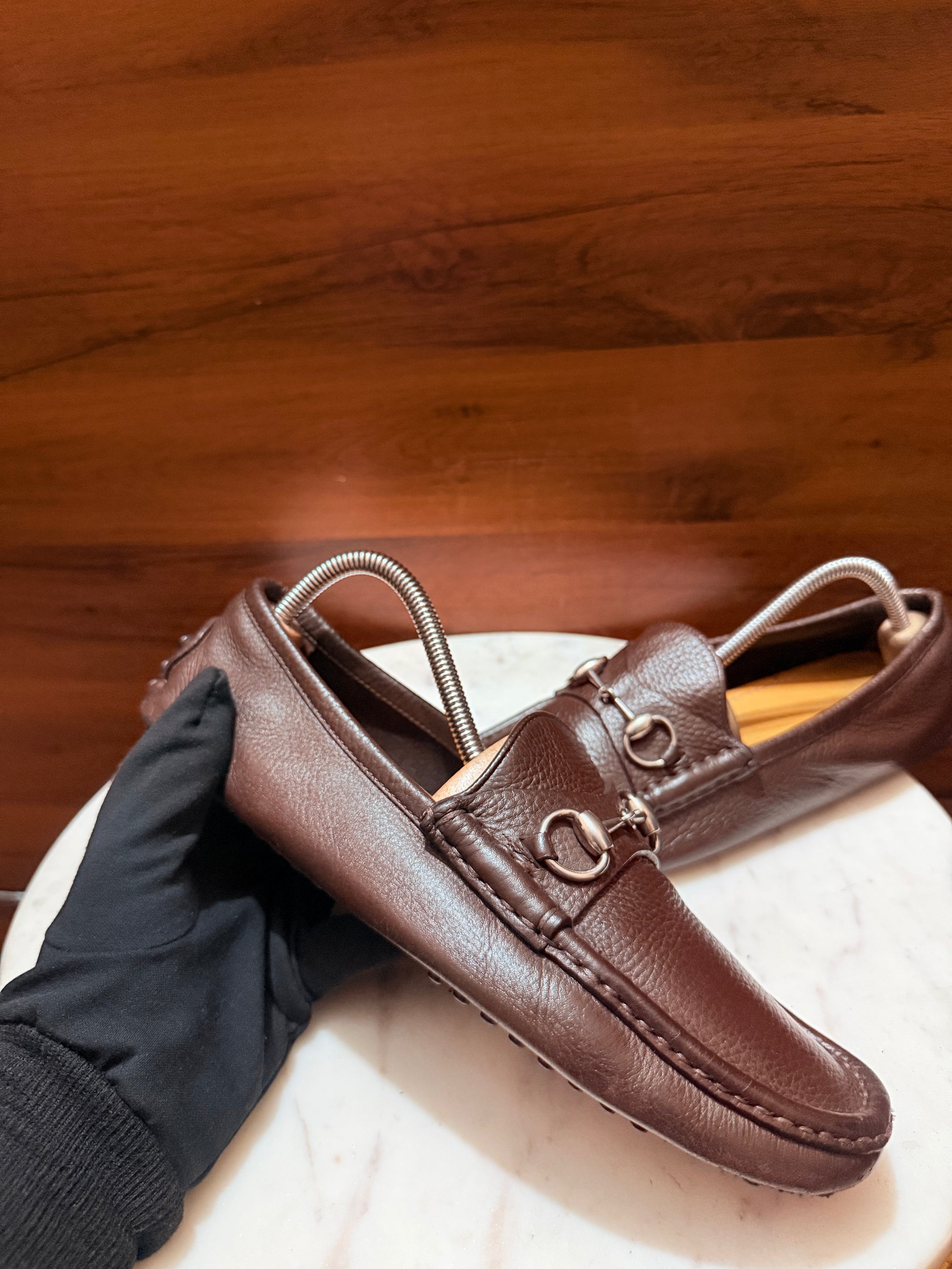 Gucci Horsebit Grain Leather Driving Loafers