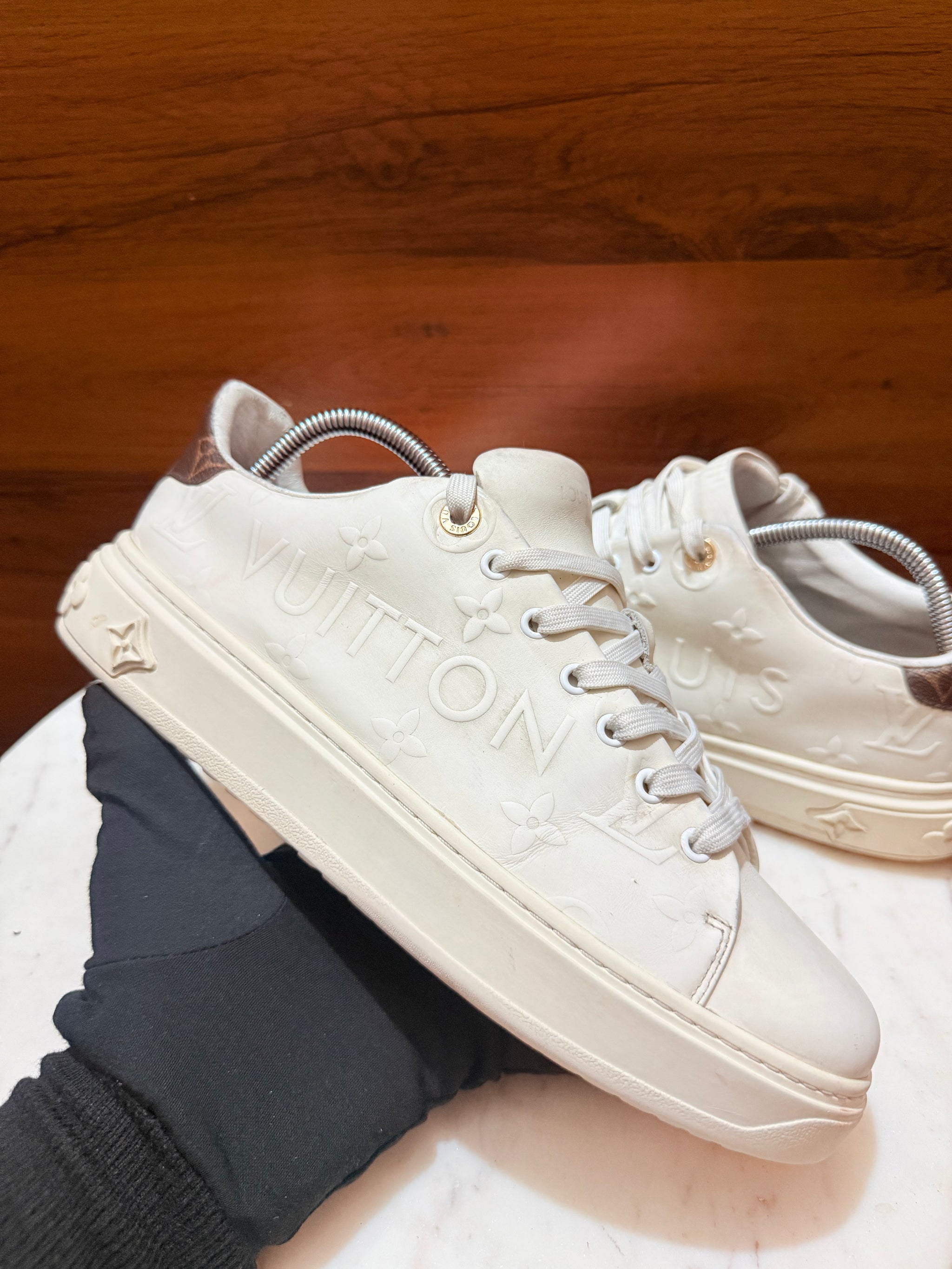 Louis Vuitton Time Out Monogram Embossed Leather Sneakers