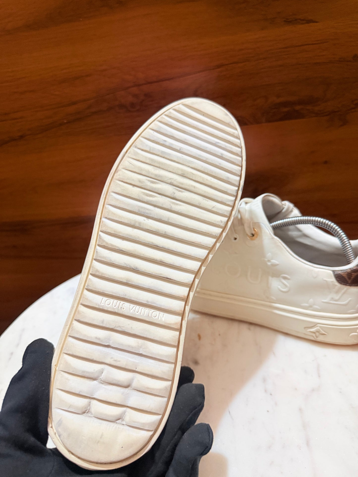 Louis Vuitton Time Out Monogram Embossed Leather Sneakers