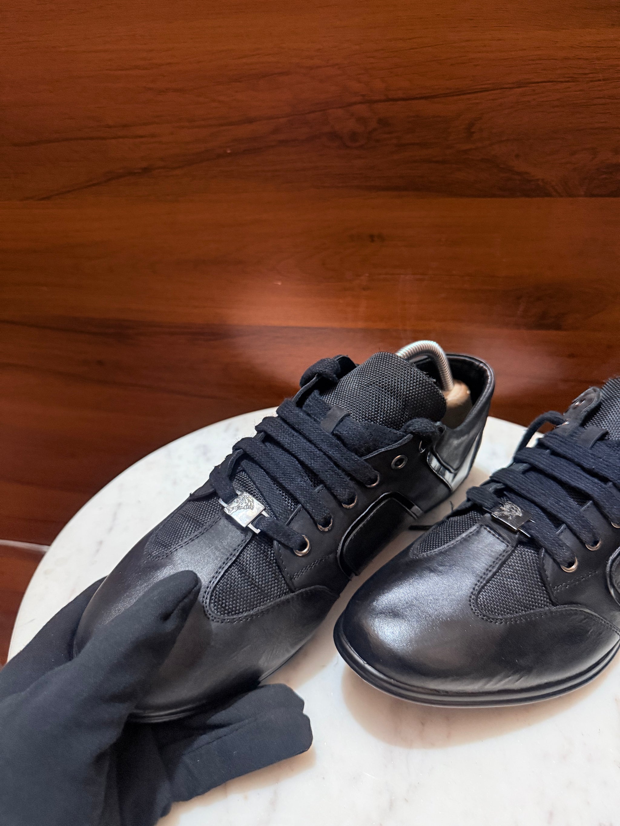 Versace Collection Leather & Mesh Low-Top Sneakers