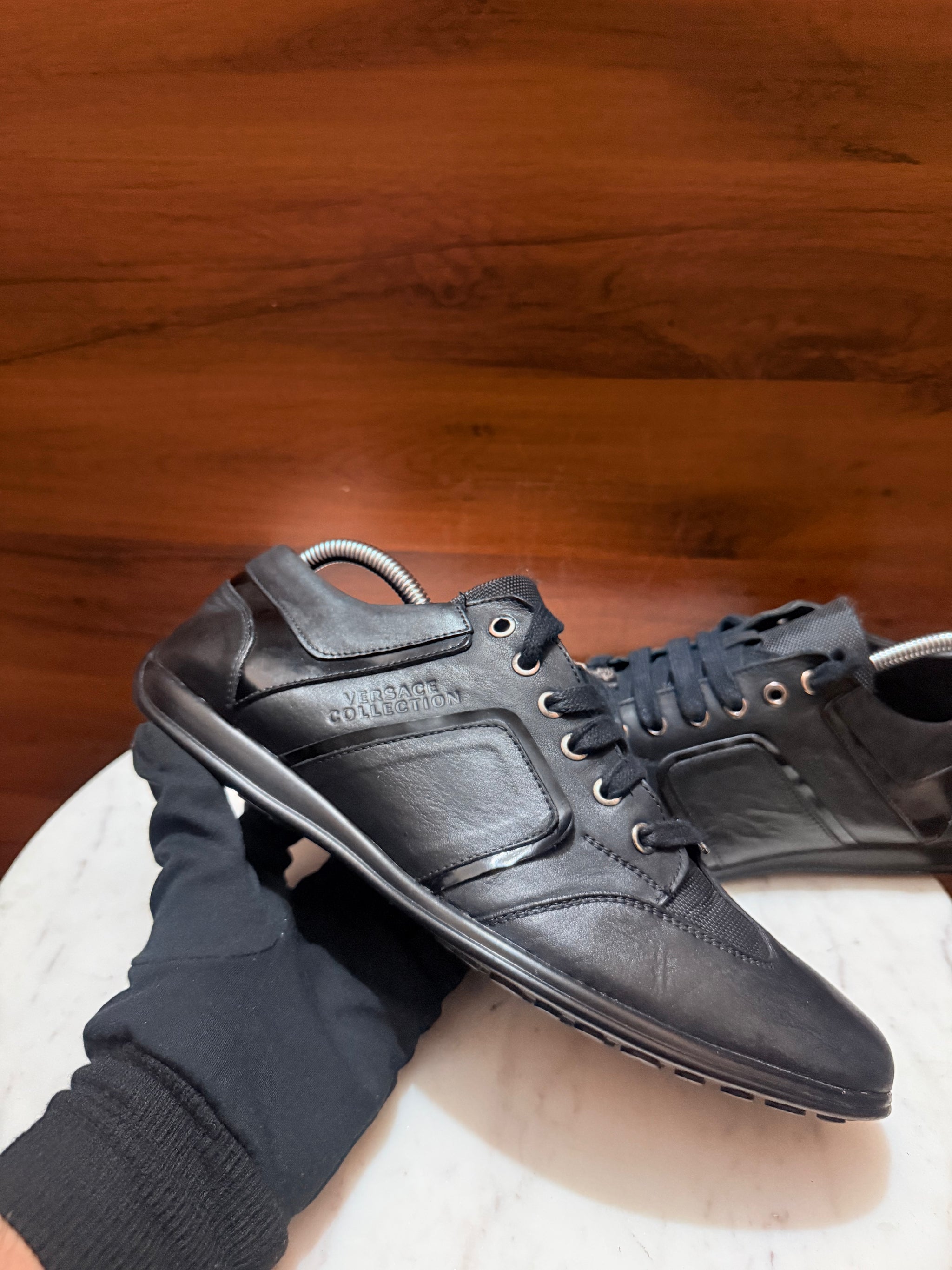 Versace Collection Leather & Mesh Low-Top Sneakers