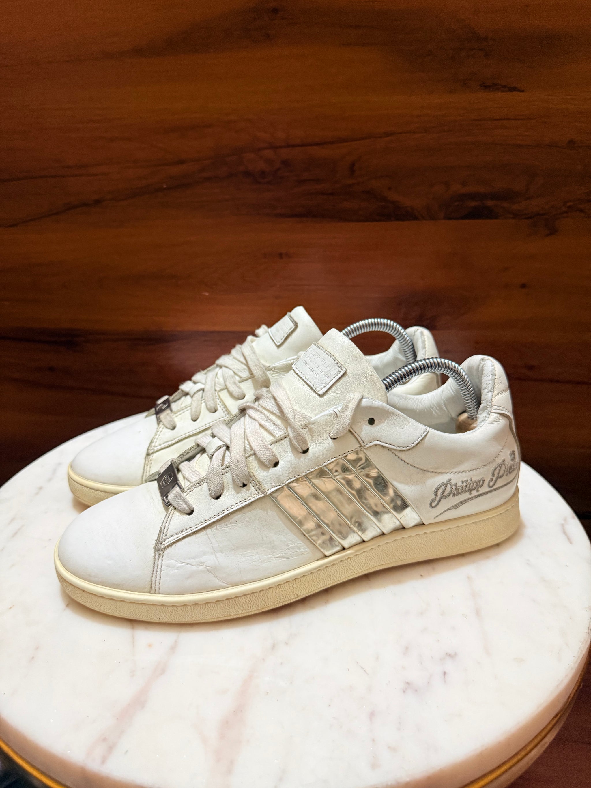 Philipp Plein Metallic Side-Striped Leather Sneakers