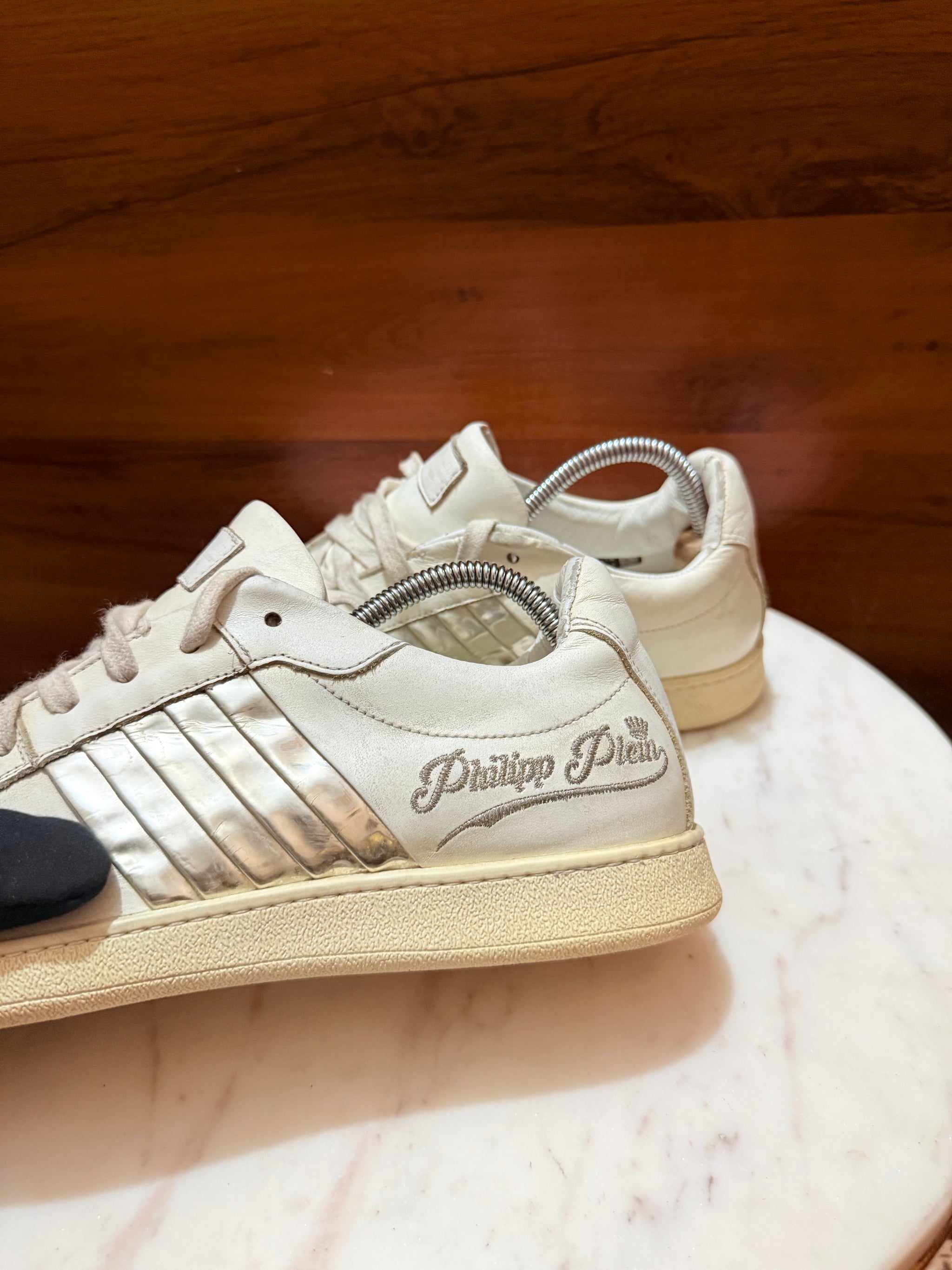 Philipp Plein Metallic Side-Striped Leather Sneakers