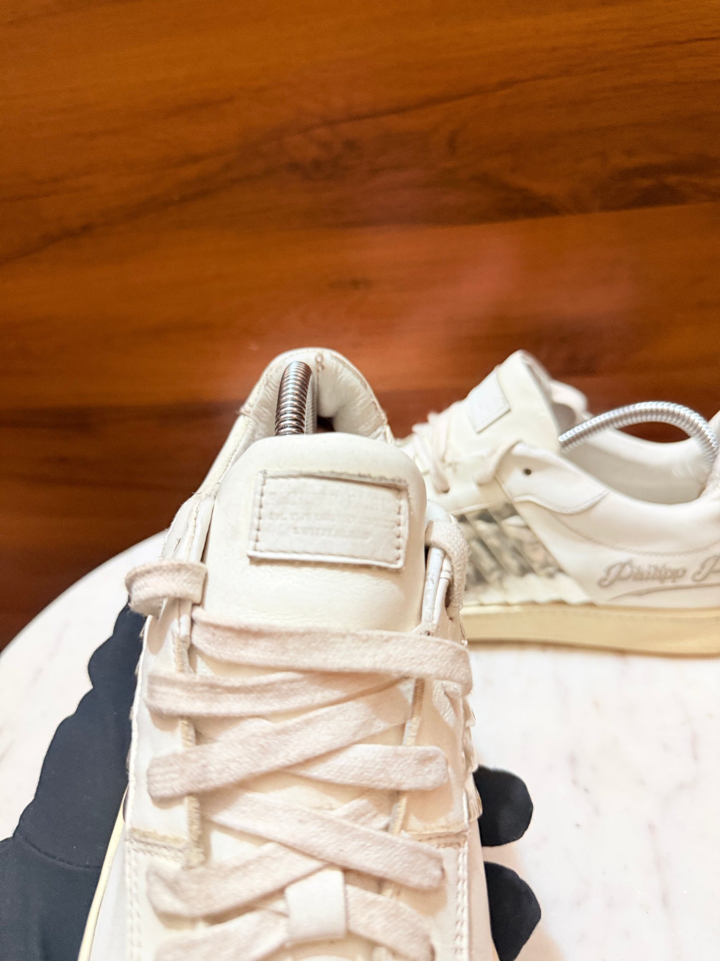 Philipp Plein Metallic Side-Striped Leather Sneakers