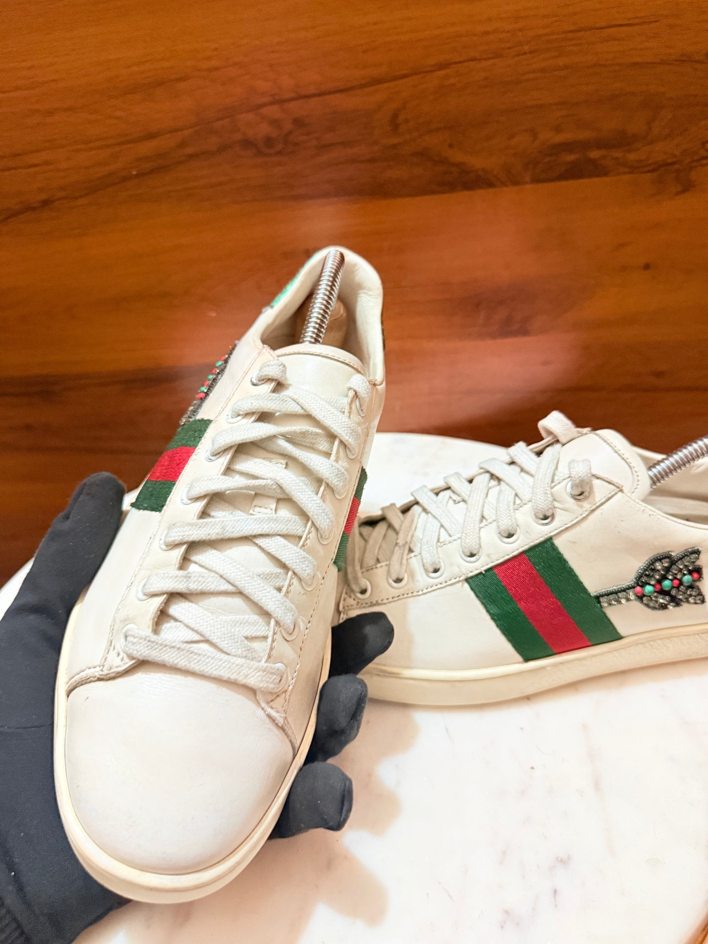 Gucci Ace Embellished Arrow Leather Sneakers