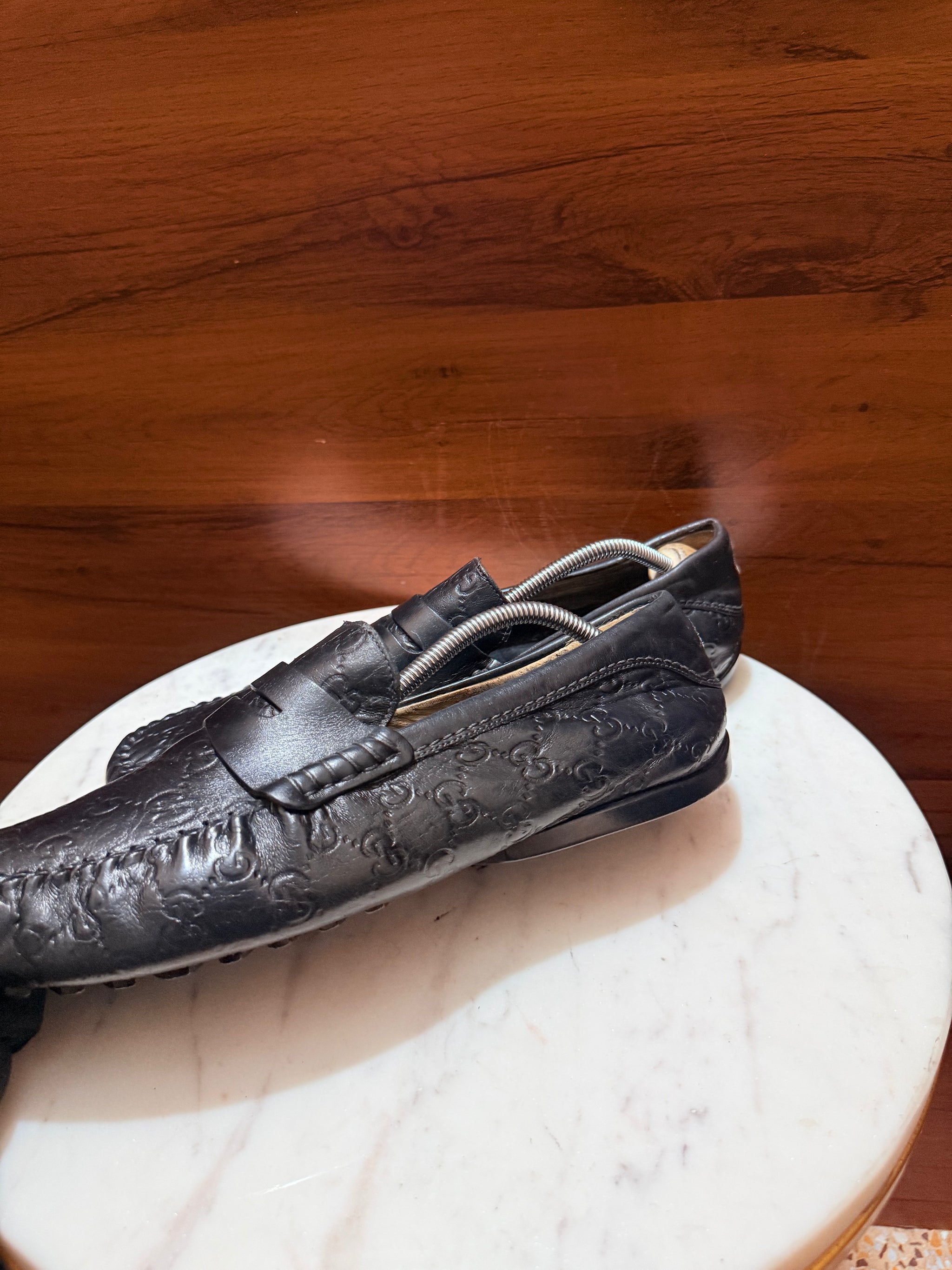 Gucci Guccissima Embossed Leather Penny Driving Loafers