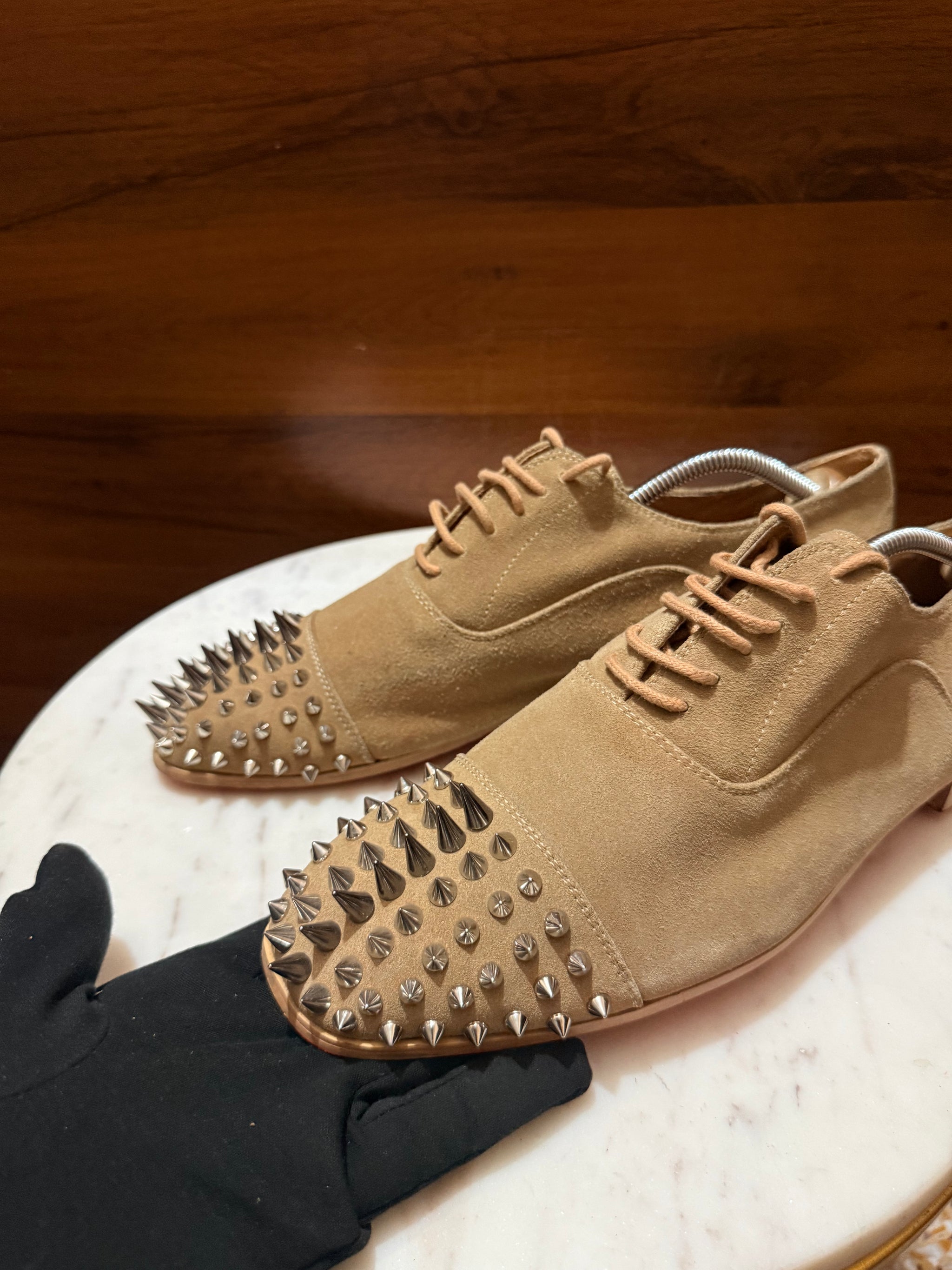 Christian Louboutin Spiky Cap Toe Suede Oxfords