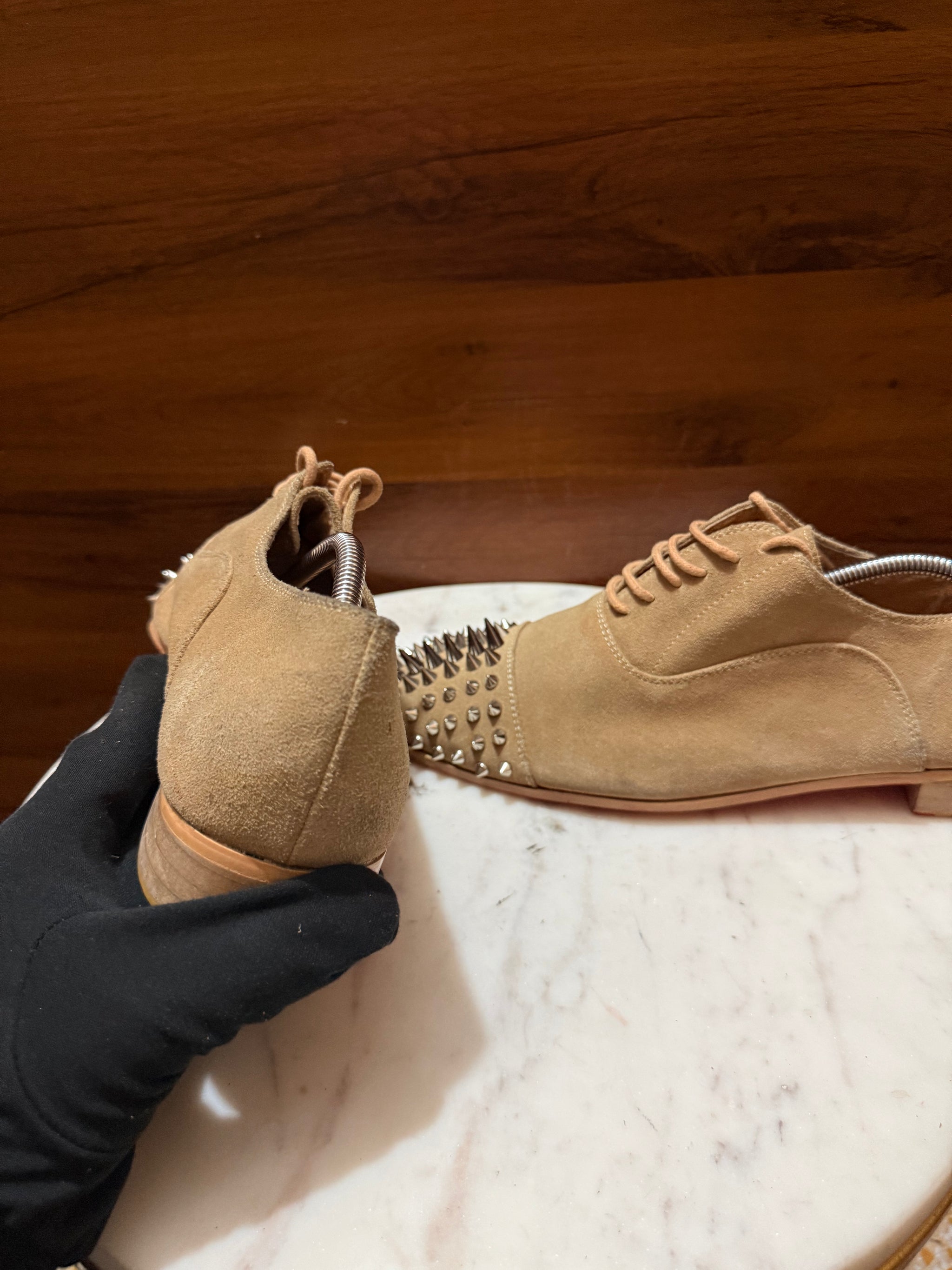 Christian Louboutin Spiky Cap Toe Suede Oxfords