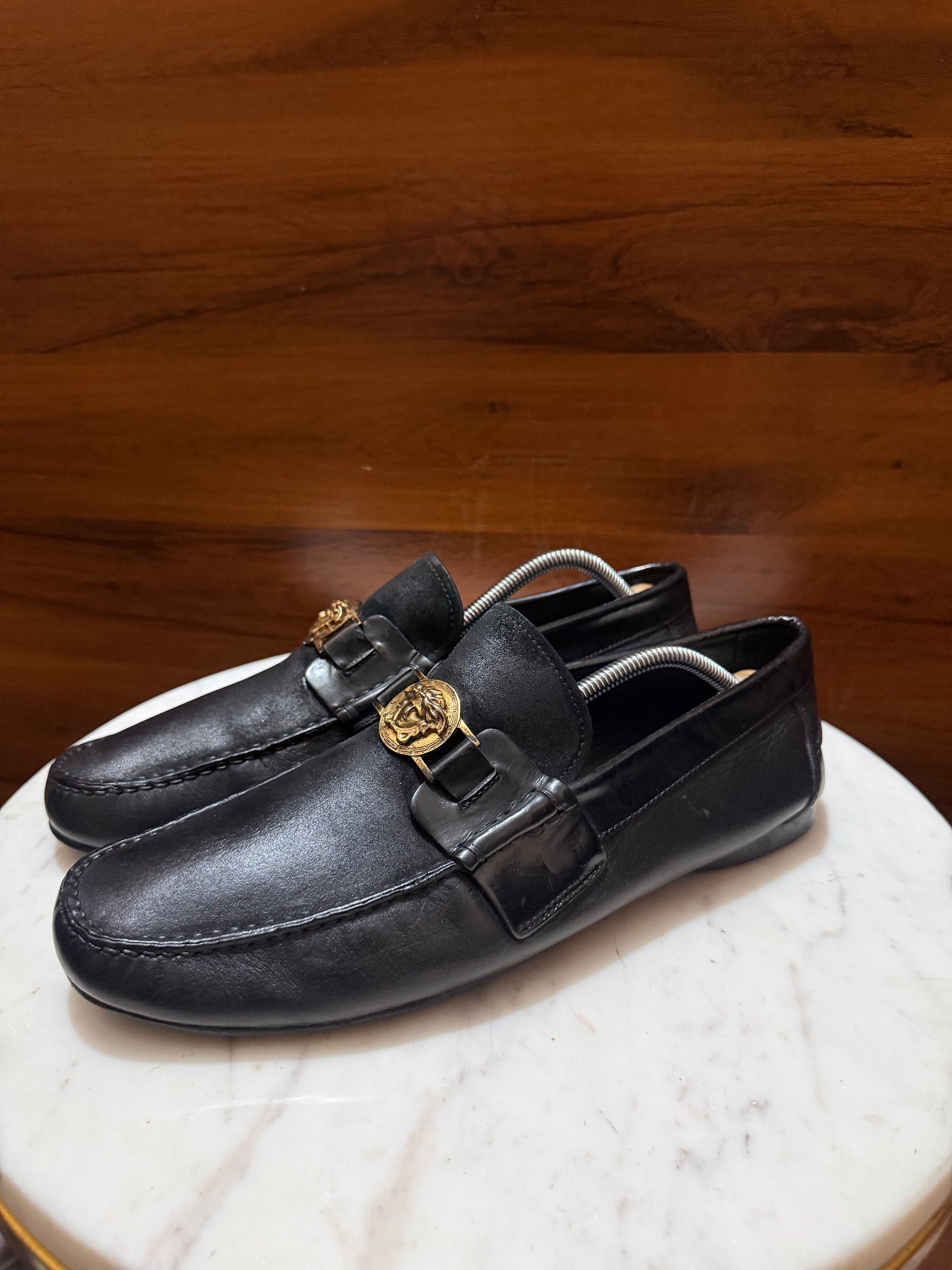 Versace Medusa Plaque Leather Loafers