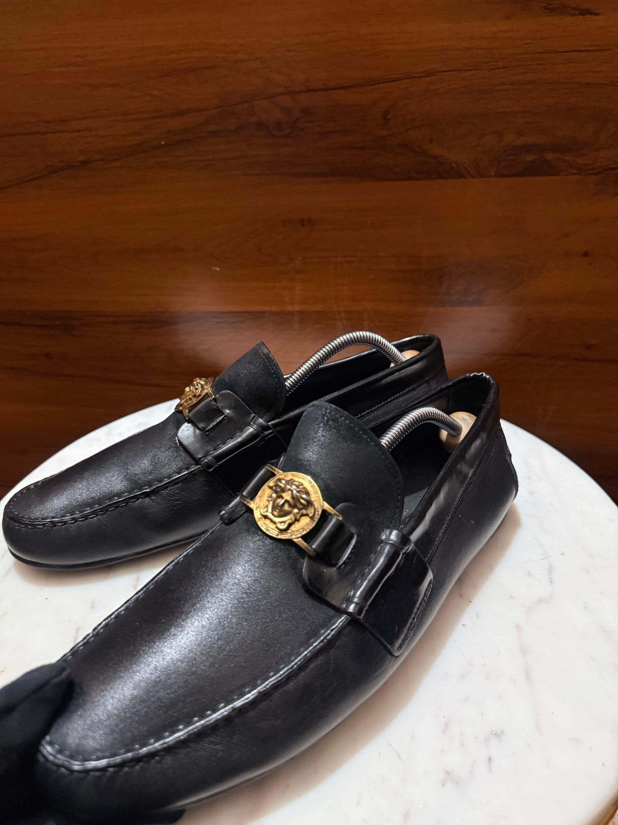 Versace Medusa Plaque Leather Loafers