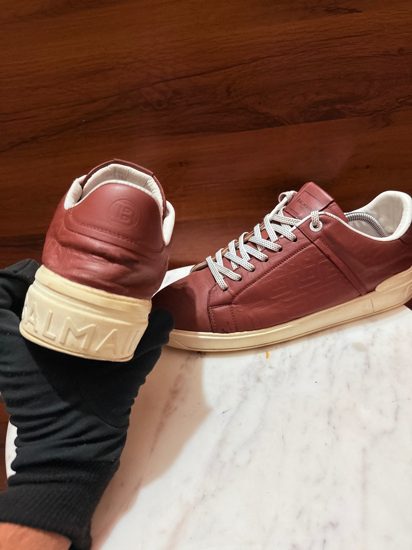 Balmain B-Court Monogram Leather Sneakers