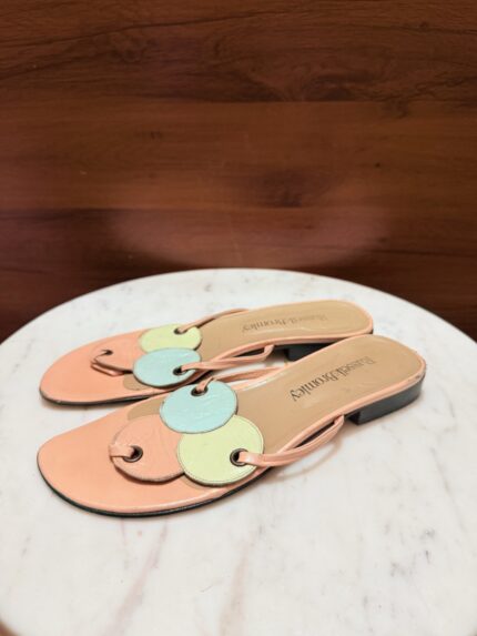Russell & Bromley – Pastel Geometric Leather Disc Flat Sandals