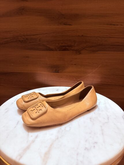 Tory Burch – Georgia Leather Square-Toe Logo Ballet Flats