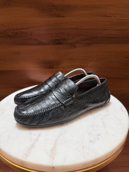 Rosso Brunello – Croc-Embossed Leather Driving Shoes