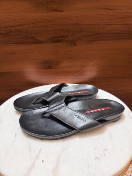 Prada – Linea Rossa Leather Thong Sandals