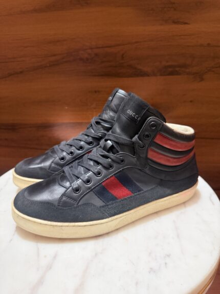 Gucci – Brooklyn Mixed-Media Web Stripe High-Top Luxury Sneakers