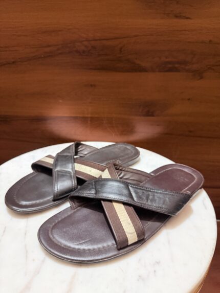 Bally – Handcrafted Striped Bally Ribbon Leather Cross-Strap Slides